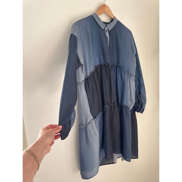 Johnny Was Pete & Greta Silk Tiered Long Sleeve Baby Doll Midi Dress, Small - Picture 5 of 8